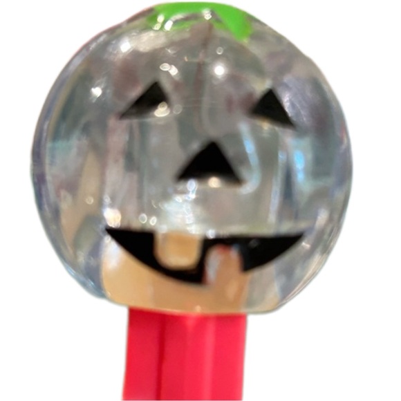 🌍Vintage 1990s Blue Tinted Crystal Polly Pumpkin Pez Dispenser on Hot Pink Stem - Picture 5 of 6